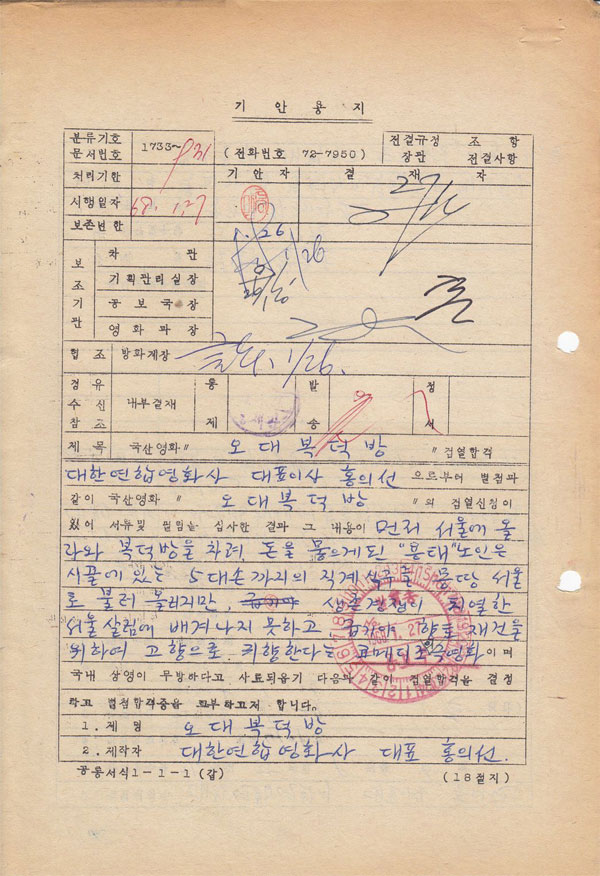 국산영화 “오대복덕방” 검열합격-1